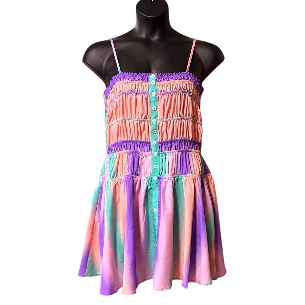 Smocked Button-Front Mini Sundress | Pockets |Pastel Rainbow | Davi & Dani - Picture 6 of 16